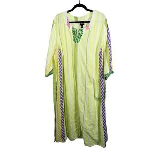 Ulla Popken, Size 20/22, Bright Yellow w/ Colorful Trim Maxi Dress, Plus Size